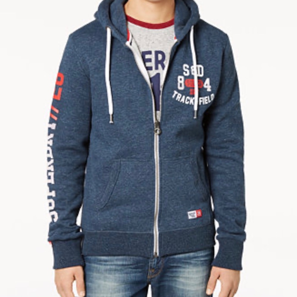Superdry men's zip hoodie. Size M, Color Grayish/dark blue
